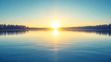 Fototapeta premium tranquil sunset over calm lake reflects vibrant colors and serene beauty