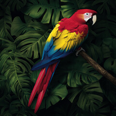 Obraz premium macaw perched on branch surrounded by lush green leaves