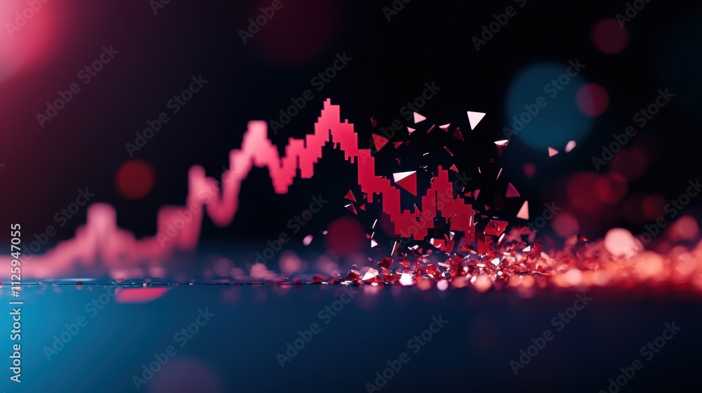 Poster a vibrant graph with dynamic peaks and valleys in red tones, symbolizing data fluctuations and trend