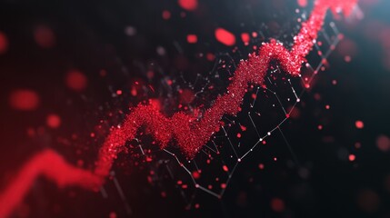 A dynamic red data visualization showing an upward trend, represented by a series of connected dots and lines against a dark background.