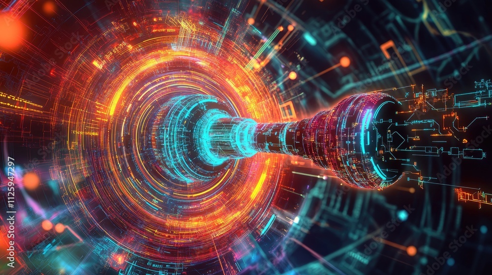 Poster a digital representation of a gavel encircled by vibrant, glowing circuits, representing the integra