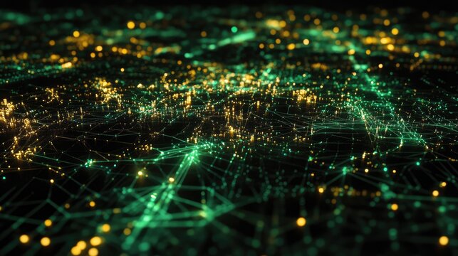 A digital metropolis lit up with data flowing through it, showcasing the seamless, hyperconnected information systems of today.