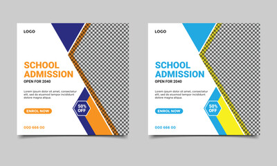 School admission social media post banner design.