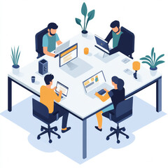 Collaborative team working on software development in modern office