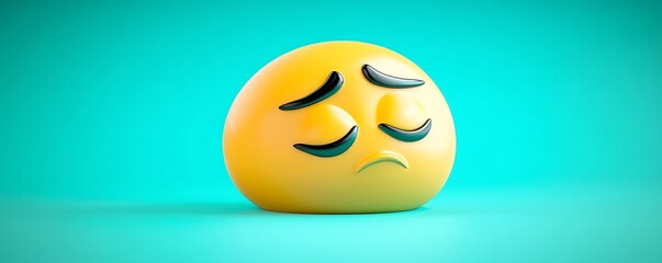 Fototapeta premium A tired face emoji with droopy eyes on a calming turquoise background