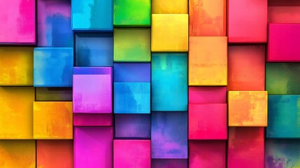Fototapeta premium Vibrant Multicolored Geometric Cubes Abstract Digital Art Backdrop