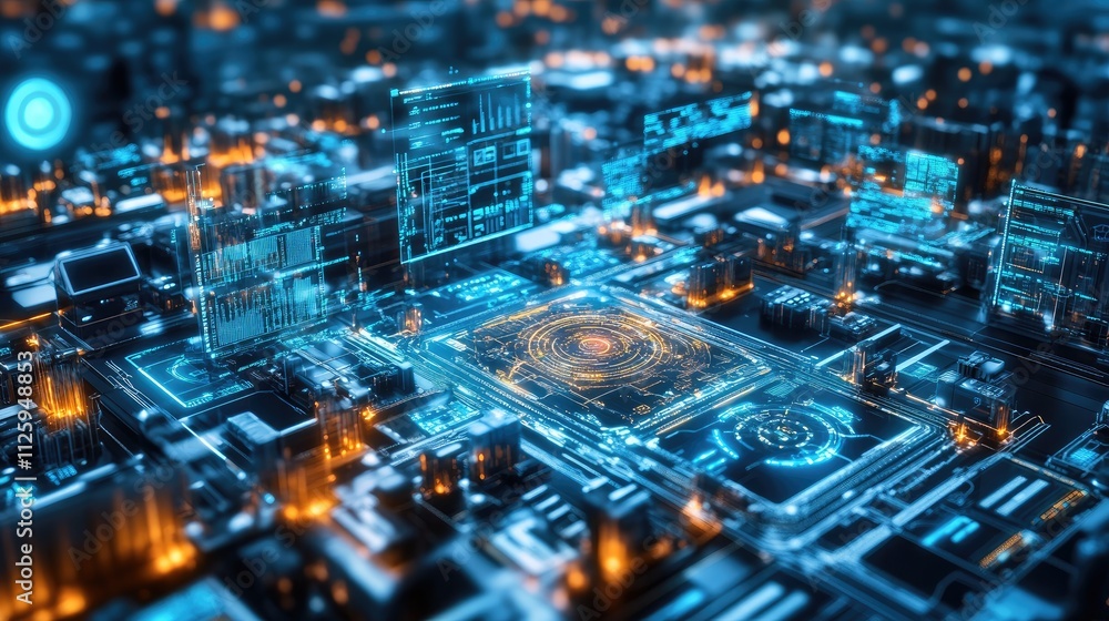 Poster A futuristic operations hub with advanced surveillance technology and data monitoring, representing modern command centers.