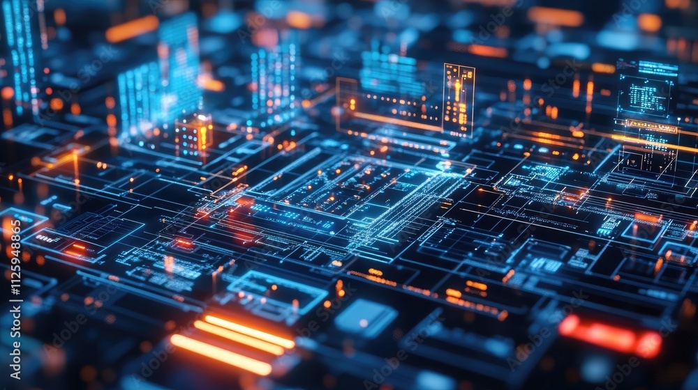 Aufkleber A futuristic operations hub with advanced surveillance technology and data monitoring, representing modern command centers.