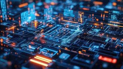 Obraz premium A futuristic operations hub with advanced surveillance technology and data monitoring, representing modern command centers.