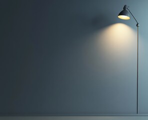 Illuminated dark wall with floor lamp.