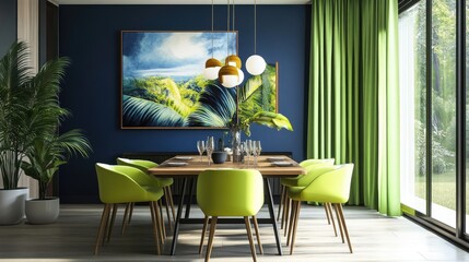 Modern Dining Room with Lush Green Accents