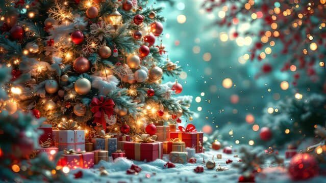 Soft, light green Christmas tree, surreal close-up.