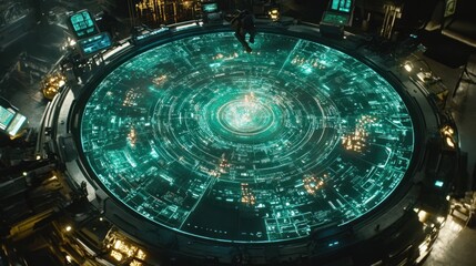 Fototapeta premium Futuristic Control Panel: A Glowing Teal Interface