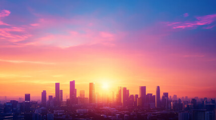 Fototapeta premium stunning futuristic city skyline at sunset, showcasing vibrant colors and modern architecture