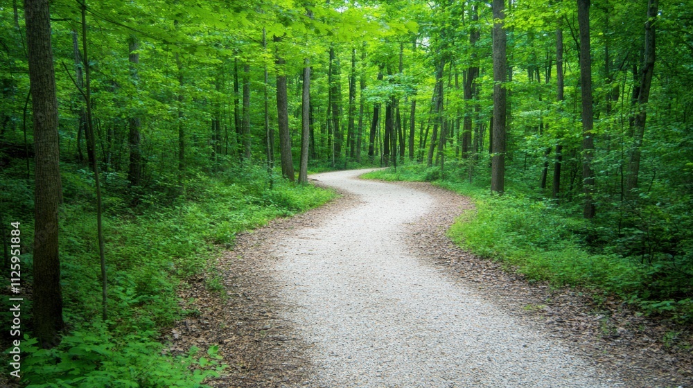 Aufkleber a winding pathway made of gravel meanders through a vibrant forest filled with dense trees and lush 