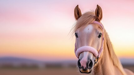 Obraz premium Palomino Horse Sunset Portrait Equestrian Farm Animal Beauty