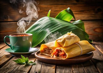 Nicaraguan Tamales: Double Exposure Coffee & Banana Leaf Food Photography