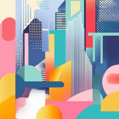 Vibrant Geometric City Landscape Concept Art