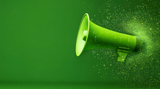 Green marketing communication concept featuring a megaphone.