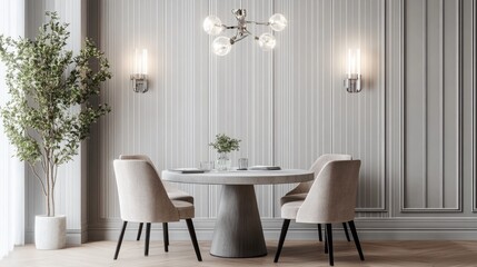 Modern Dining Room Interior Design with Grey Walls and a Round Table