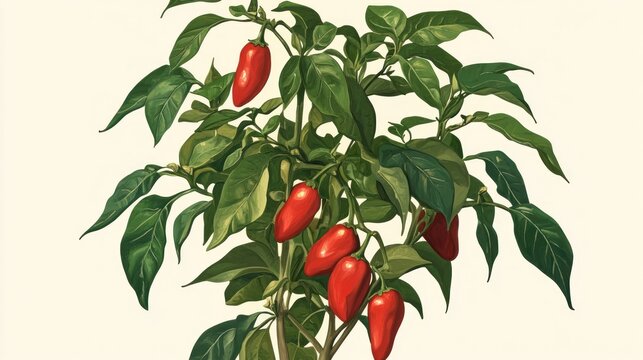 Vibrant Red Jalapeno Peppers Plant Botanical Illustration