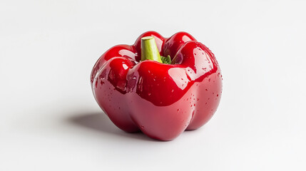 Fresh red bell pepper on a white background ready for cooking or salad preparation