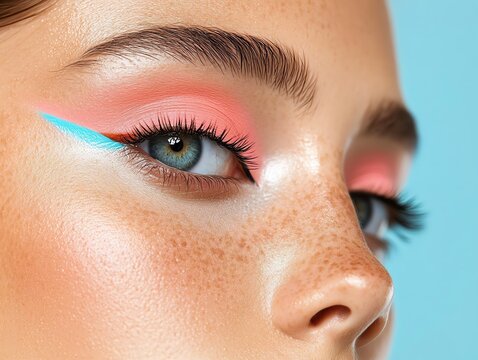Retro 80sinspired makeup with bright colors and bold eyeliner