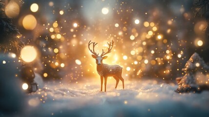 christmas banner with magical scene of a reindeer in center background concept