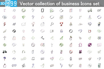 Set of 99 Business icons. Business and Finance web icons in line style. Money, bank, contact, infographic. Icon collection. Vector illustration.