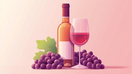 Red wine and grapes displayed elegantly on a soft pink background