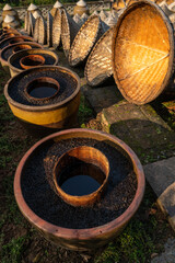 Many jars in the soy sauce workshop.