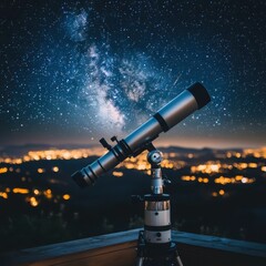 Fototapeta premium Exploring distant galaxies telescope observation night sky astronomy photography star clusters bokeh effect