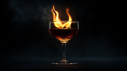 Unique cocktail presentation with flames in a stylish glass