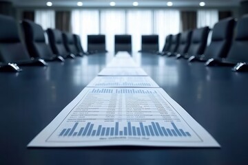 Fototapeta premium Conference table with financial reports in a modern meeting room.