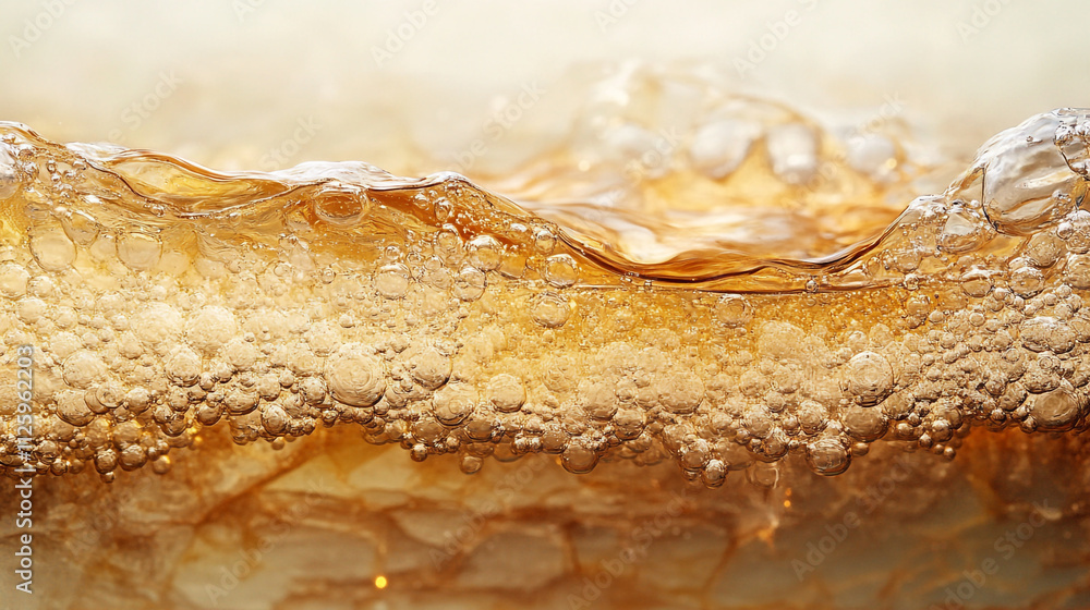 Poster bubbles rise in carbonated drink creating a dynamic and refreshing appearance