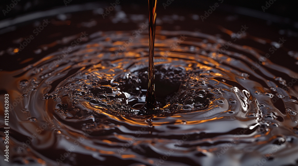 Aufkleber liquid chocolate flowing and creating ripples in a dark surface
