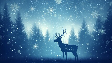 christmas banner with magical scene of a reindeer in center background concept