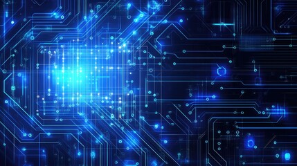 Abstract tech background filled with interconnected lines, nodes, and digital patterns, highlighting technological progress and innovation.