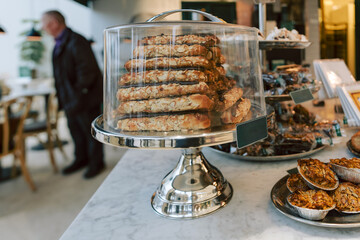 Bakery Counter with Almond Pastries on Display