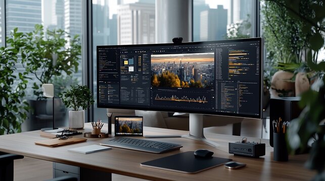 Cutting Edge Digital Workspace with Pastel Ambient Lighting and Minimalist Design - Powered by Adobe