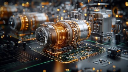 Detailed Close up of Futuristic Oil Refining Robot Performing Precision Task in Minimalist Industrial Setting