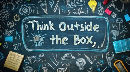 Classroom with a chalkboard displaying "Think Outside the Box," representing creativity and leadership in education.