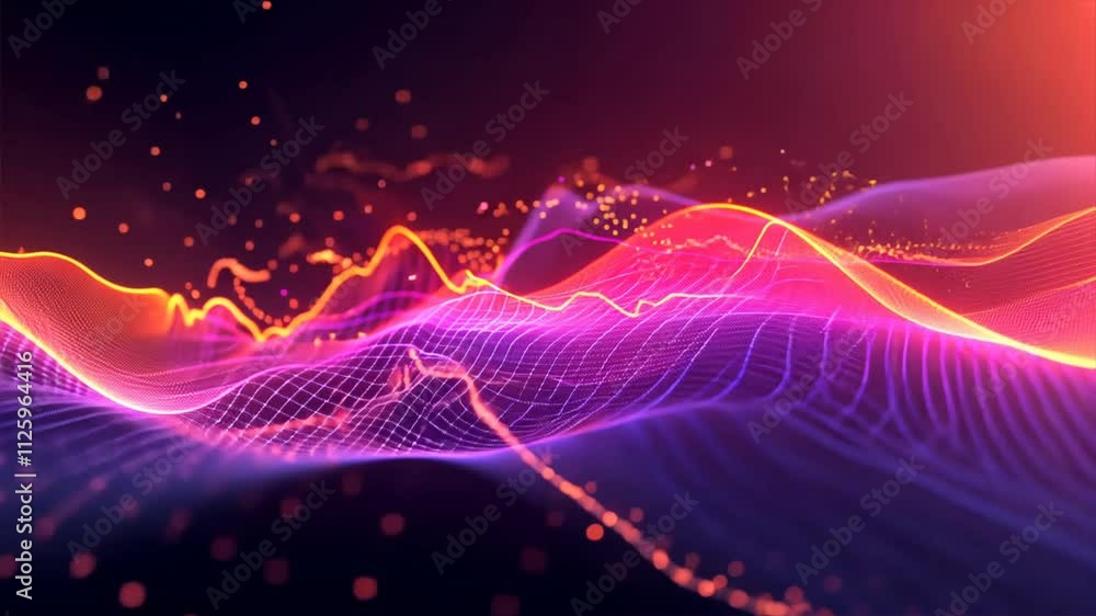 Poster colorful abstract wave patterns glowing digital landscape of sound and energy flow, showcasing dynam