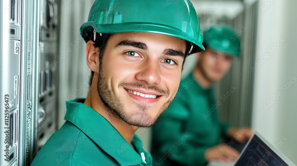 Poster Smiling IT Engineer  Data Center  Cybersecurity  Cloud Computing  Network Technician