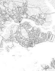 Fototapeta premium Map of Singapore. Perfect for posters, printing, wallpaper, and home decor. Maps with monochrome and black and white styles, suitable for those who want to customize