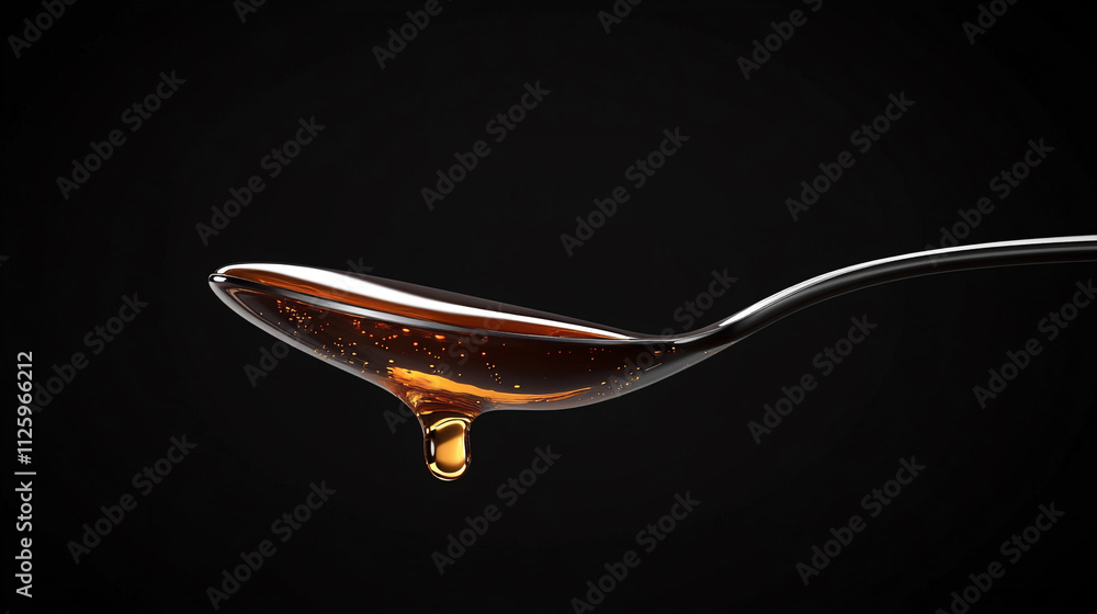 Poster honey drips from a spoon against a dark background creating an elegant and rich visual