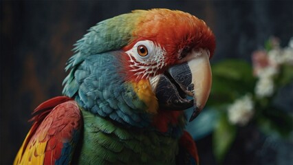 Fototapeta premium Cute Parrot, Bird, Beautiful Pet, A close-up Portrait, Animal, Marble, Home, Indoor, Wallpaper, Screensaver, Background