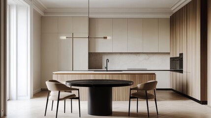 Modern Kitchen with Minimalist Design and Dining Table