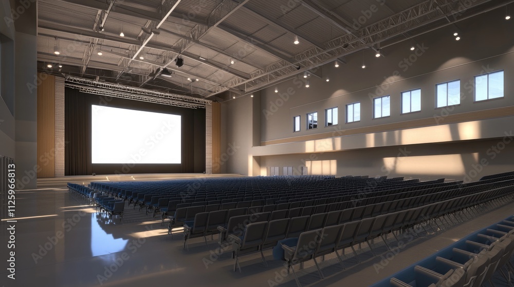 Aufkleber modern auditorium featuring a vast space, rows of empty seats, and a massive screen awaiting an even