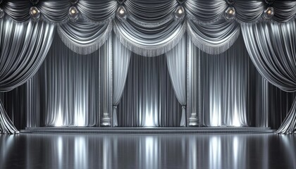 Silver black metalic ceremony award stage venue background. 3d stage background. Elegant venue concept. 